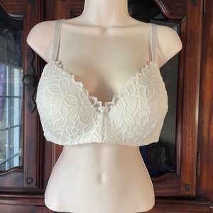 Women's 38D White Floral Lace Bra Adjustable Straps‎ Padded wireless Lingerie